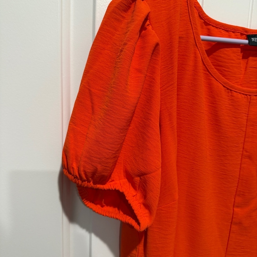NEW Nina Leonard Vibrant Orange Puff Sleeve Midi Dress - Picture 5 of 6